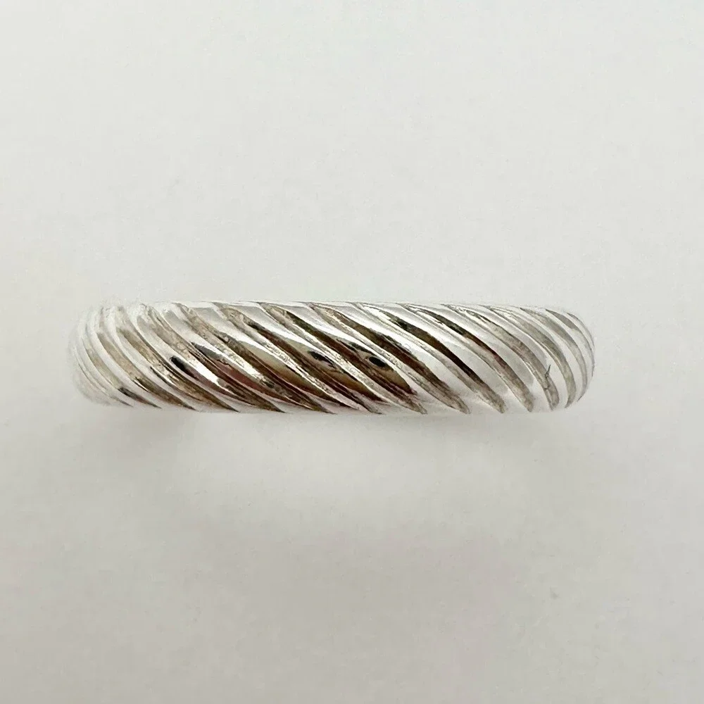 Men’s Sterling Silver Twisted Open Cuff Ring Cigar Band Ring Twist Pattern